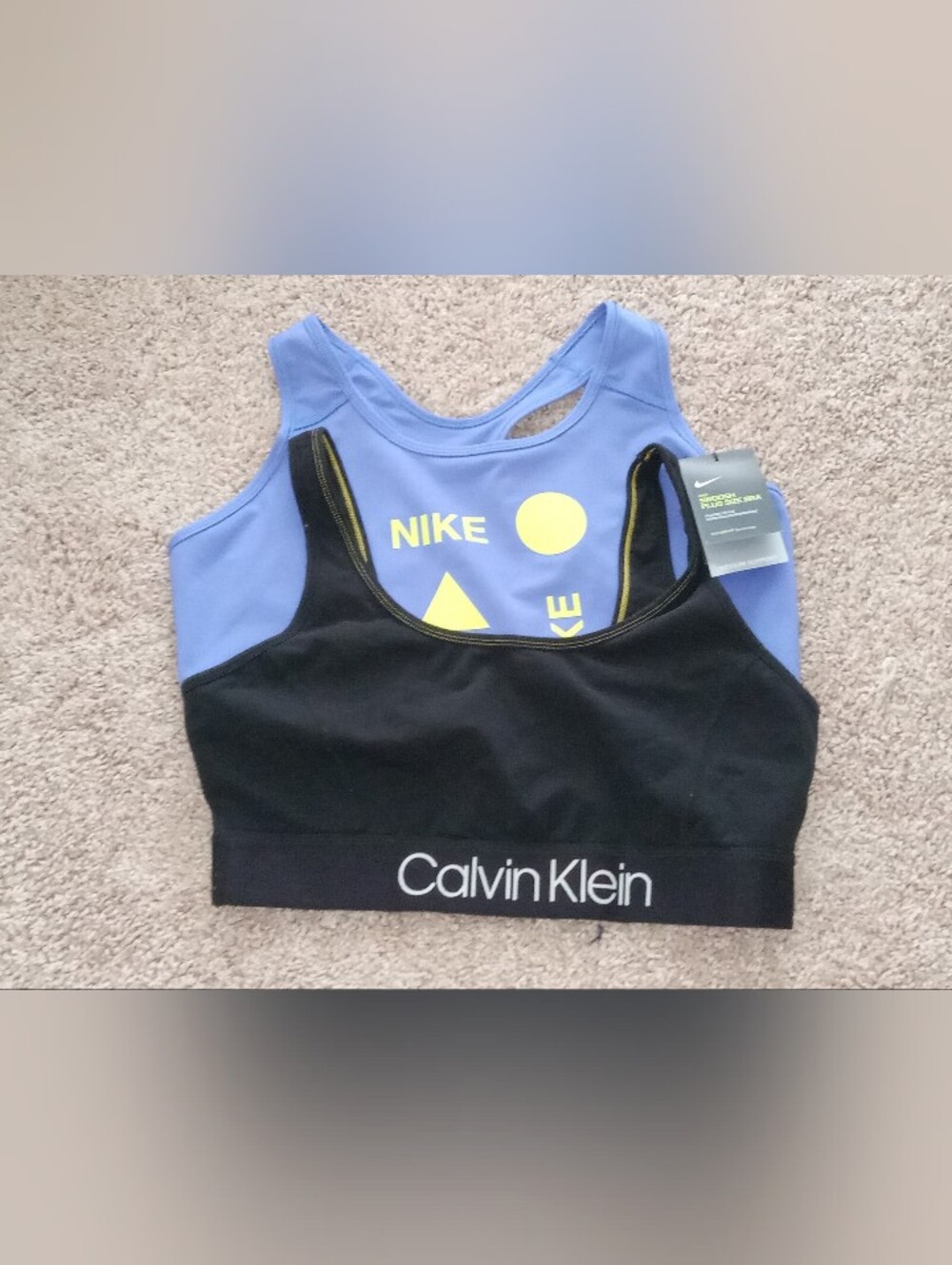 Nike Sports Bra Calvin Klein Black Sports Compression GymTop with White Logo